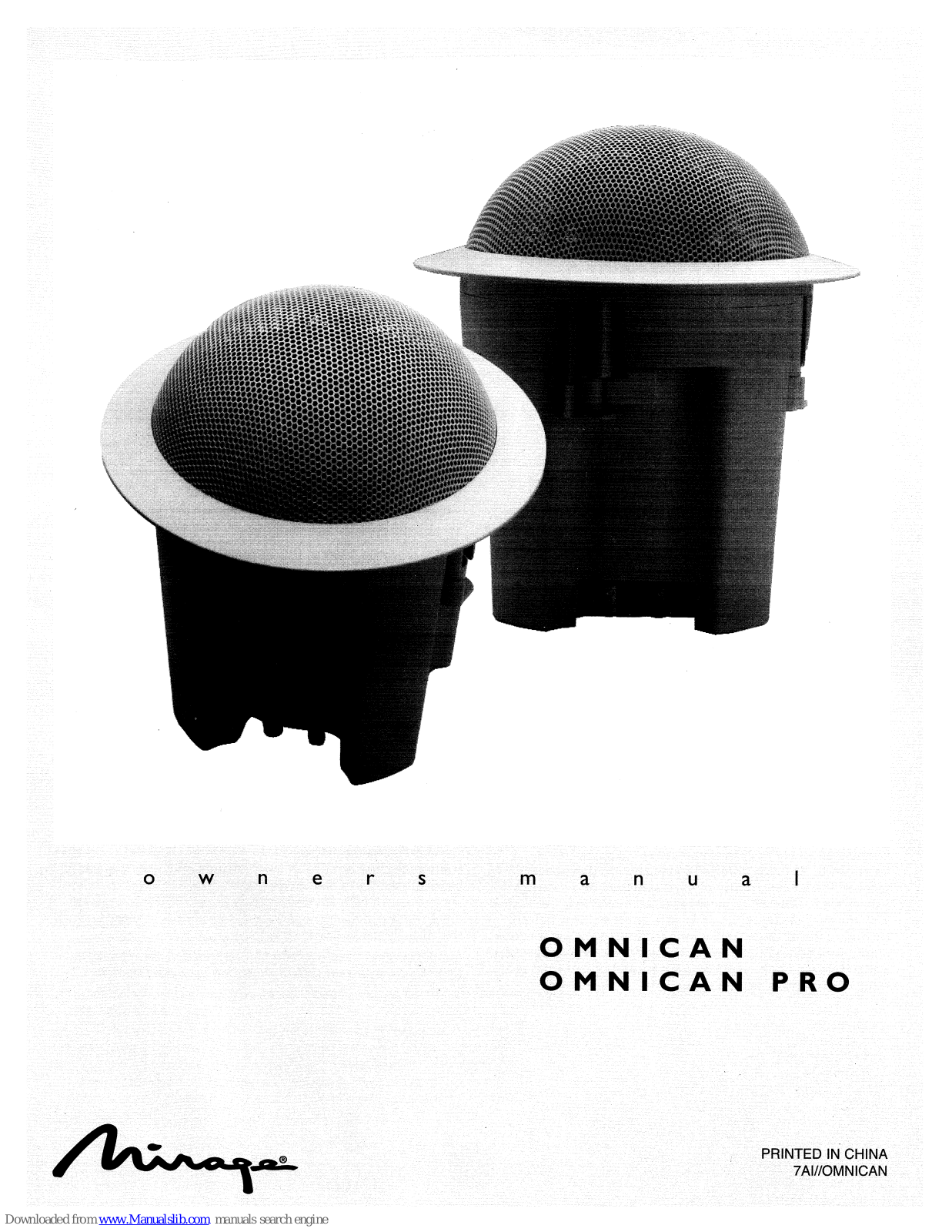 Mirage Omican, Omnican Pro Owner's Manual