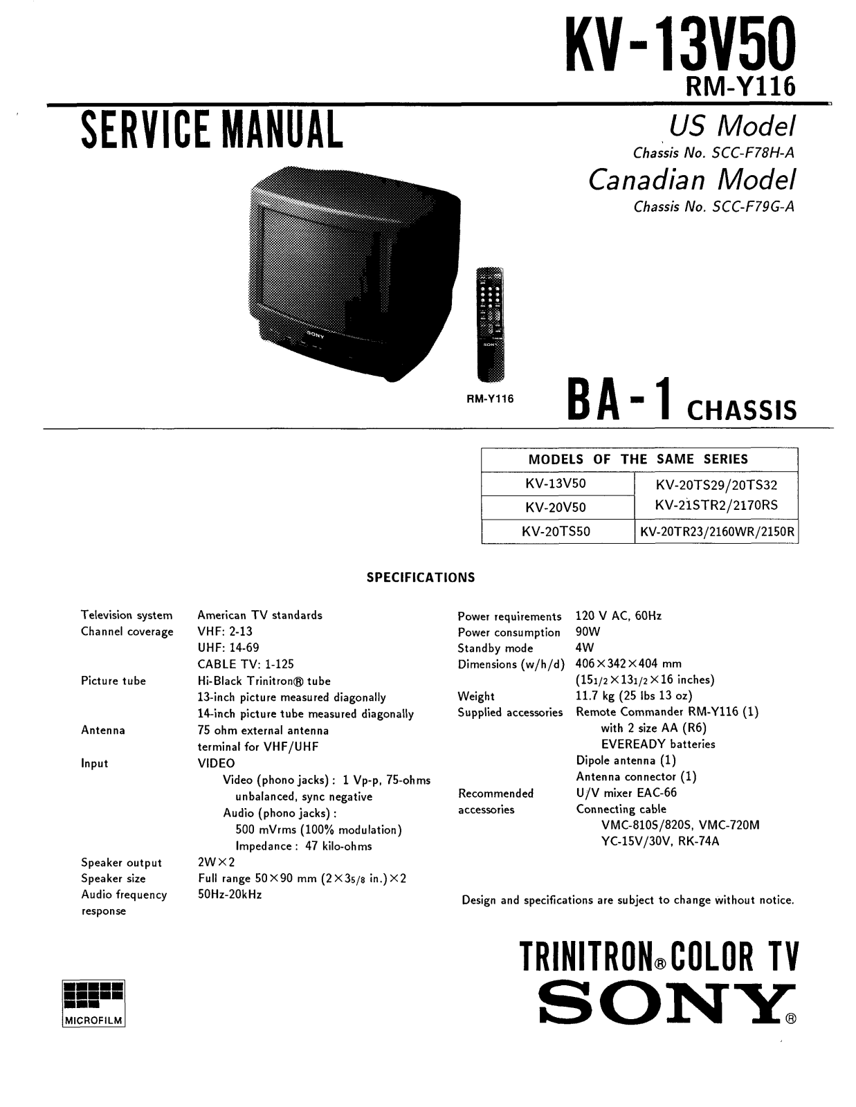 SONY KV-13V5020, KV-13V50 Service Manual