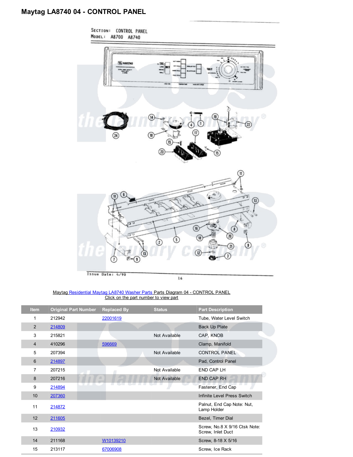 Maytag LA8740 Parts Diagram