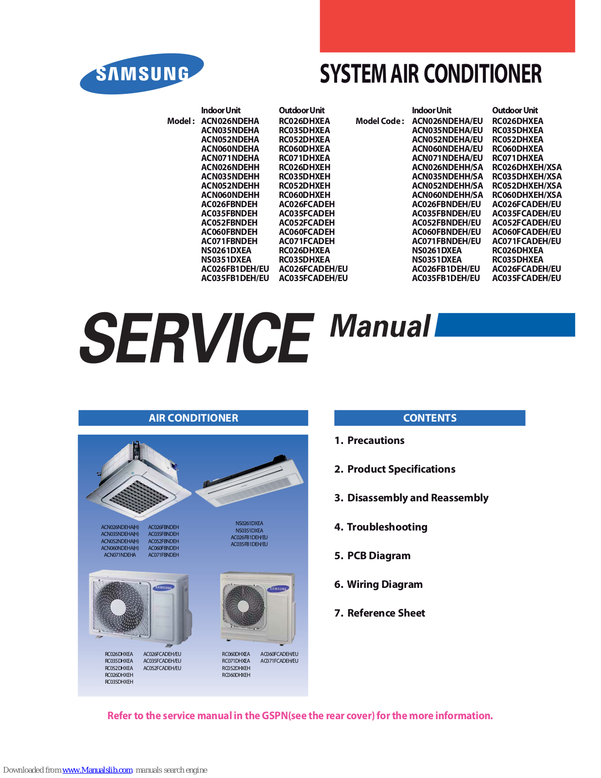 Samsung NS0351DXEA, AC035FB1DEH/EU, NS0261DXEA, AC071FCADEH, AC071FBNDEH Service Manual