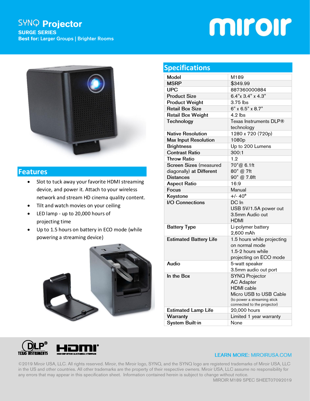 miroir M189 Product Sheet