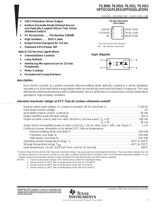 Texas Instruments Tl 3009, Tl 3010, Tl 3011, Tl 3012 Installation 