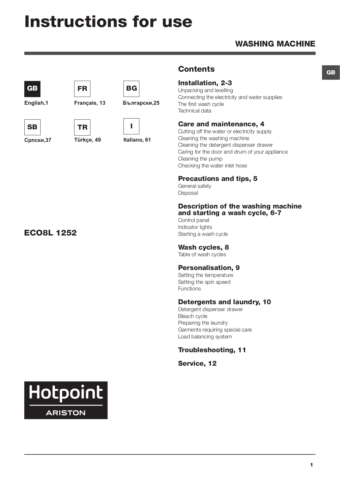 Hotpoint ECO8L 1252 EU.M User Manual