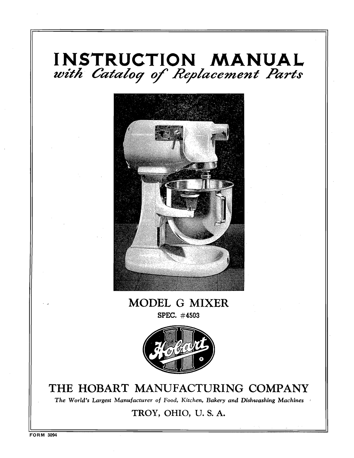 Hobart G 4503 Instruction Manual