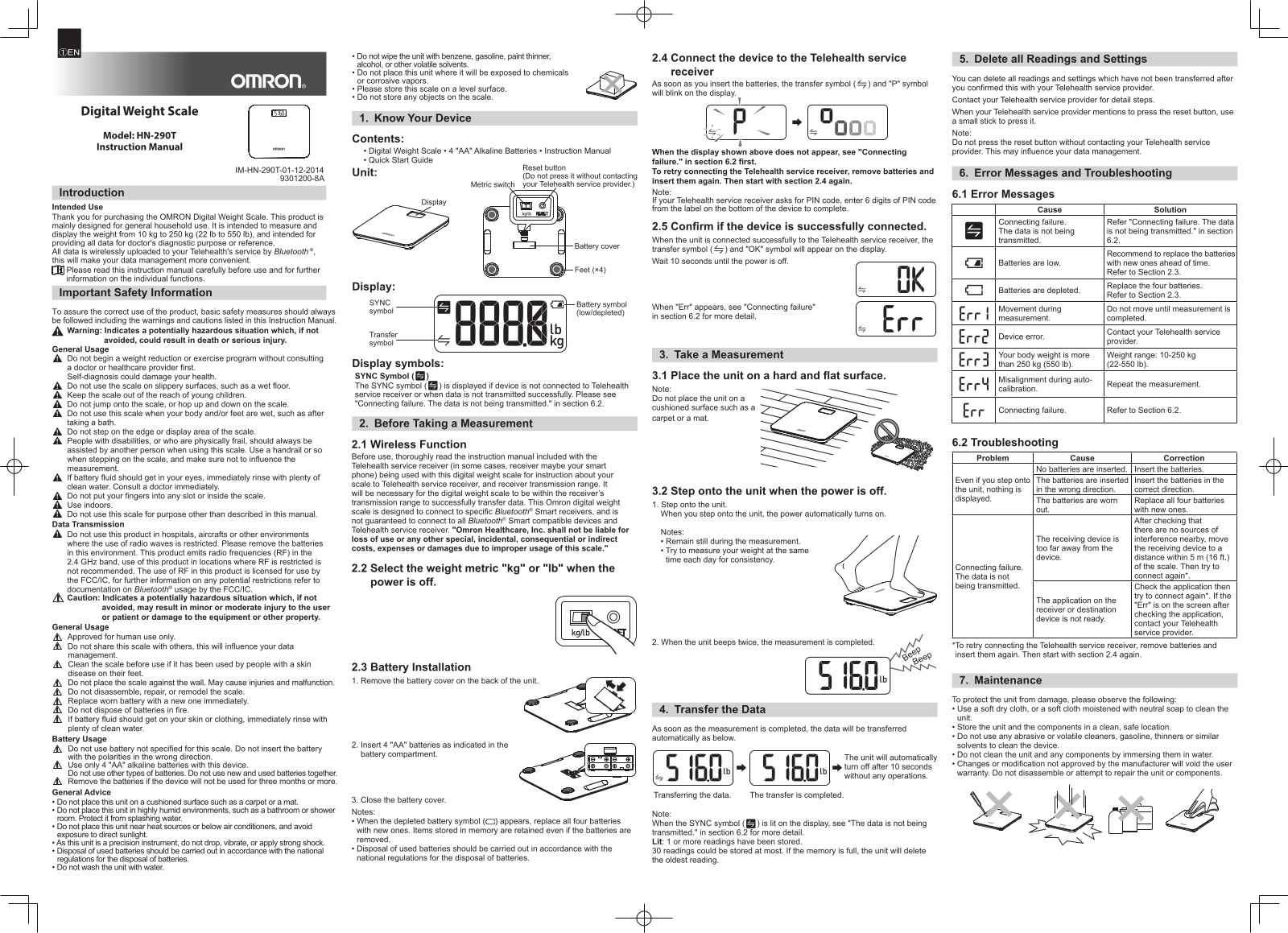 OMRON HEALTHCARE HN290T Users manual