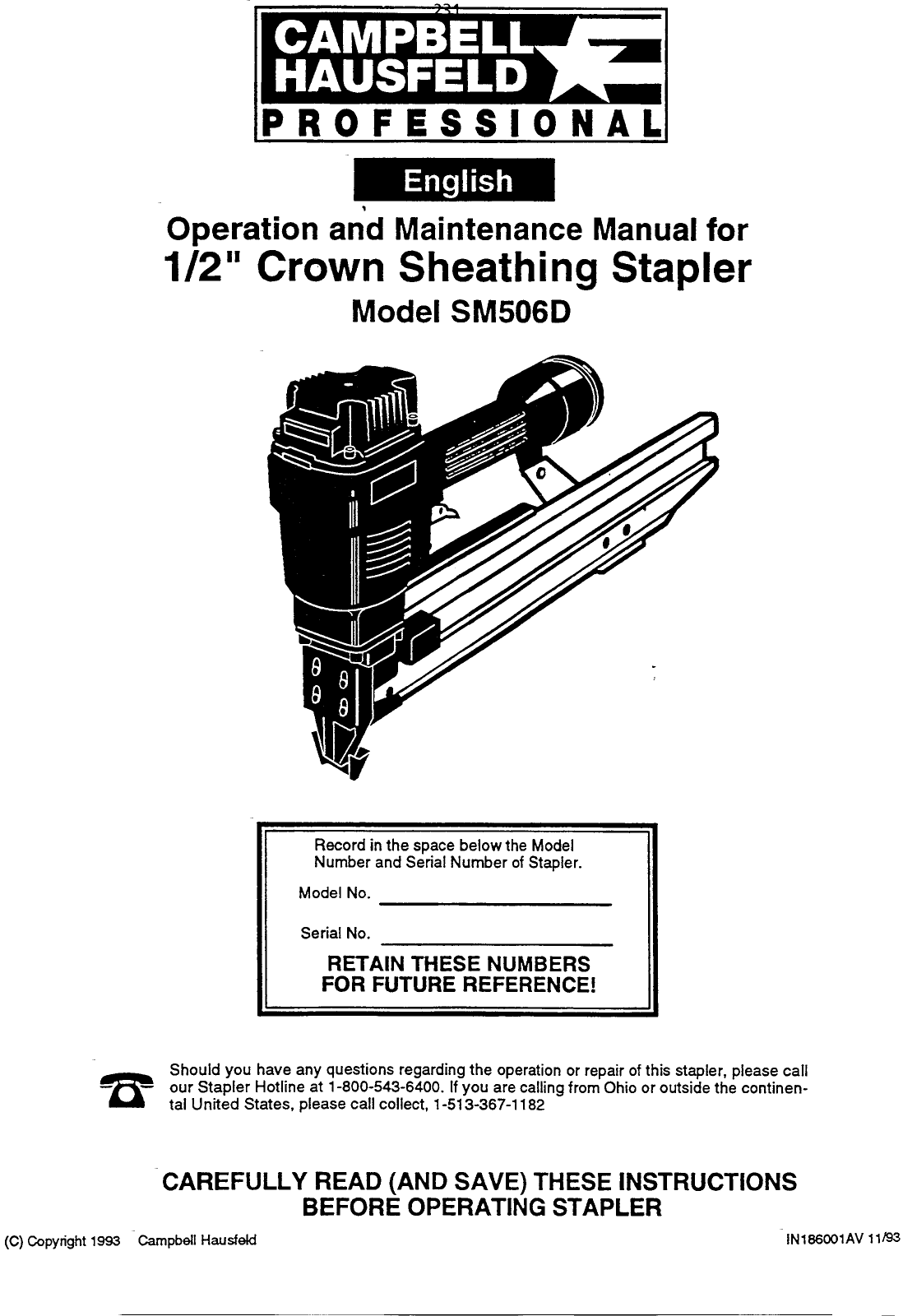 Campbell Hausfeld SM506D, IN186001AV User Manual