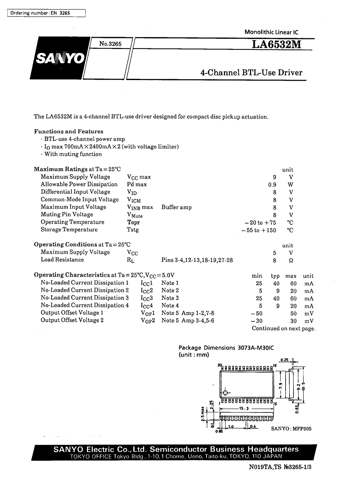 SANYO LA6532M Datasheet