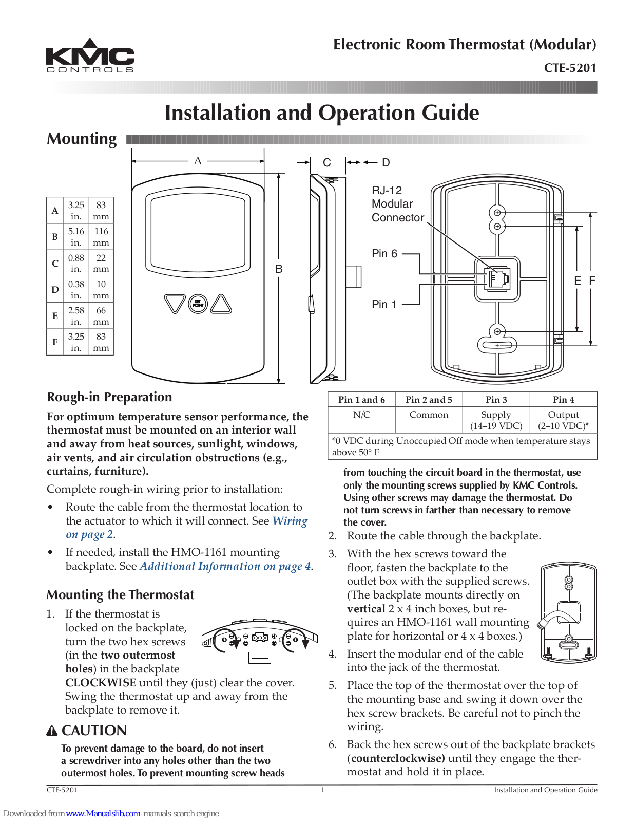 KMC Controls CTE-5201 Installation And Operation Manual