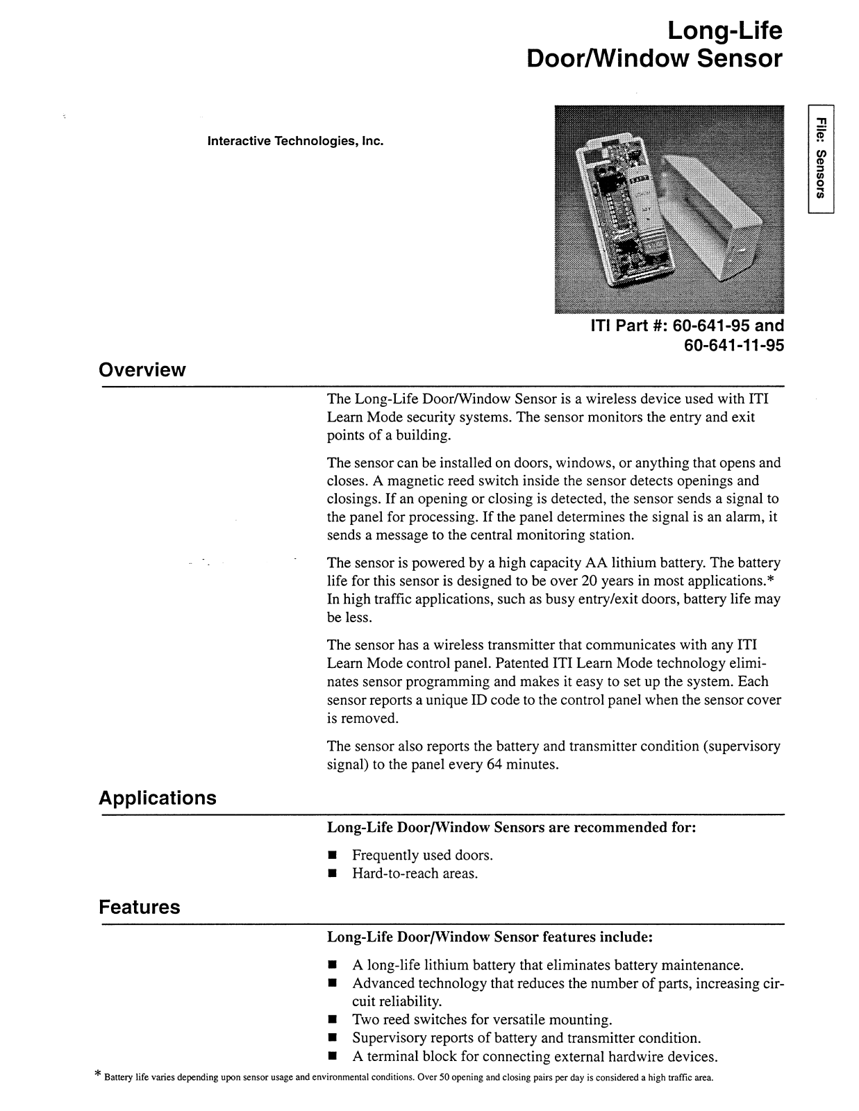 Interlogix 60-641-95 Specsheet