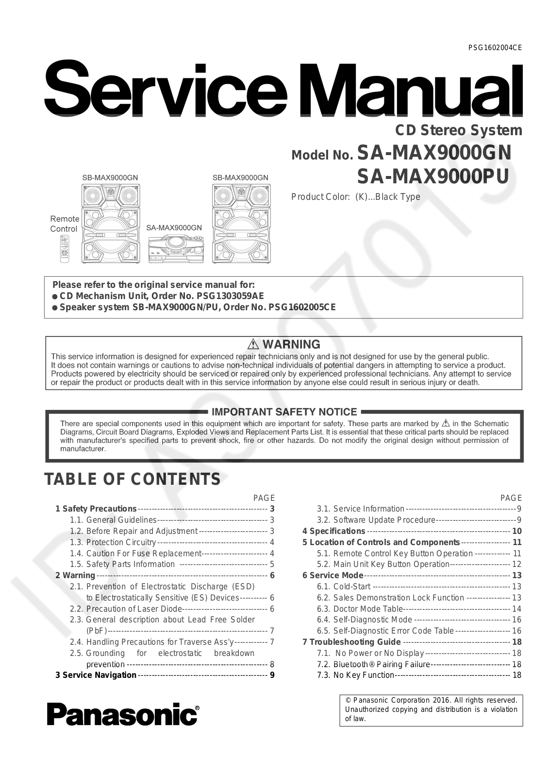 Panasonic SA-MAX9000GN, SA-MAX9000PU, SB-MAX9000GN Service Manual