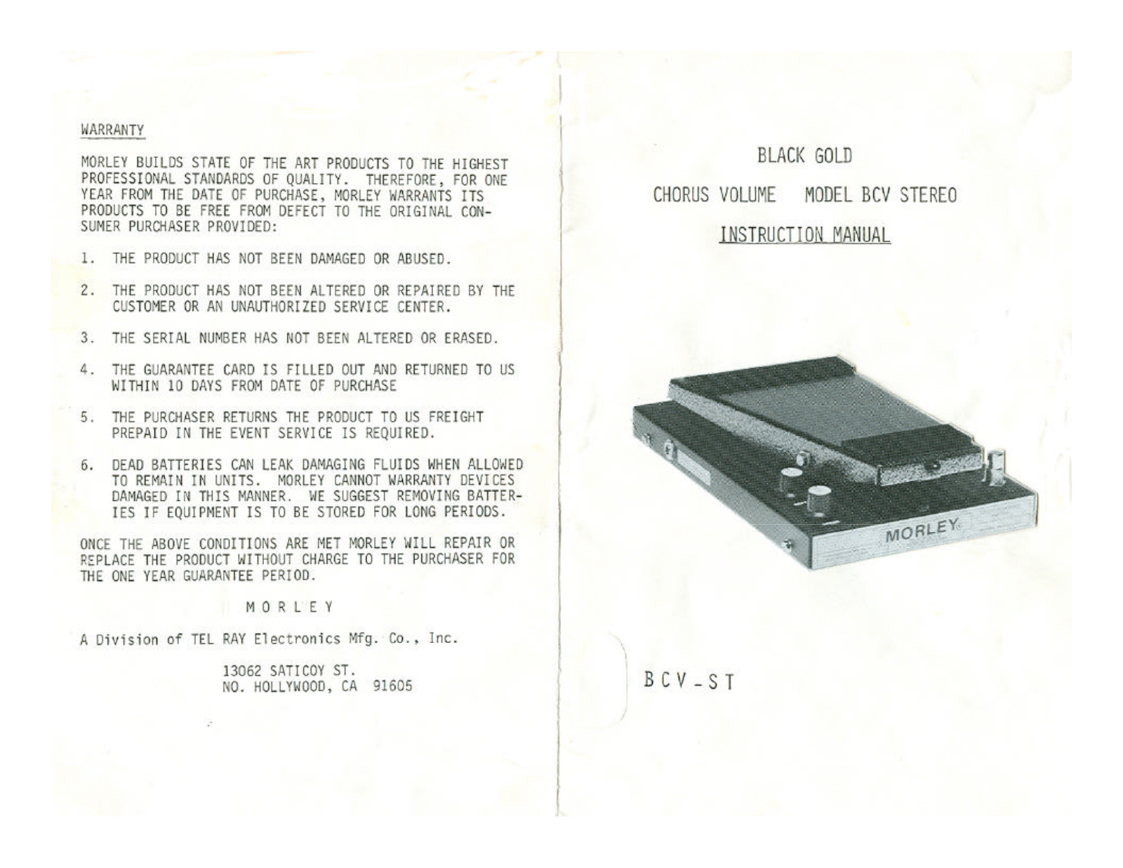 Morley BCV-ST Owner's Manual