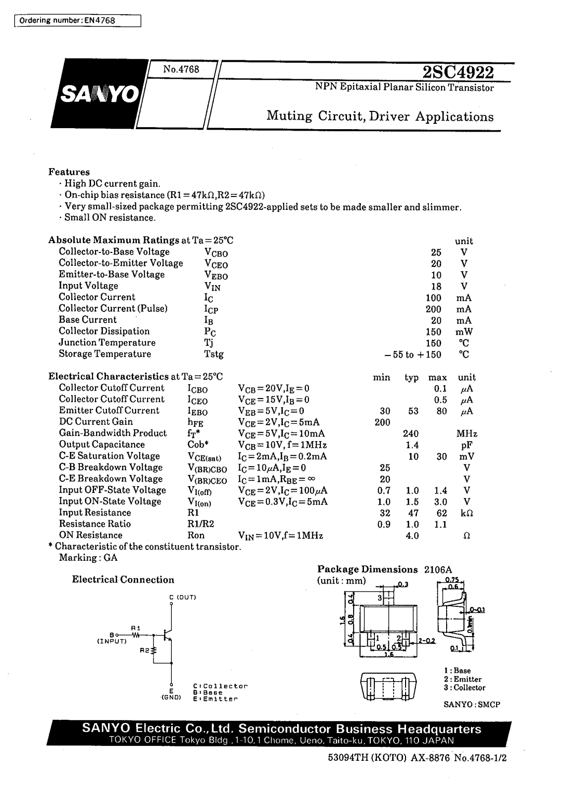Datasheet 2SC4922 Datasheet (SANYO) - ManualMachine.com
