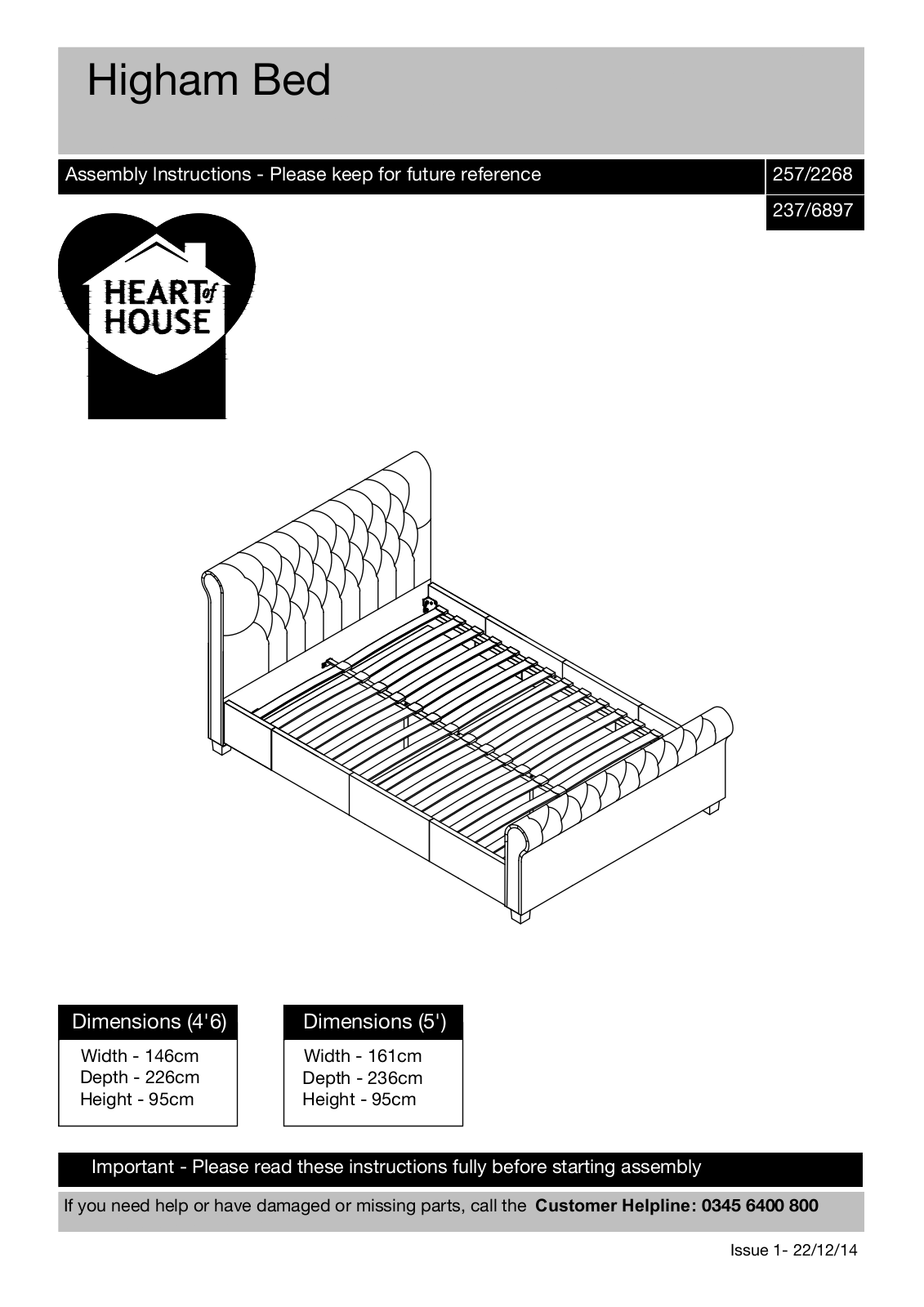 Argos Higham Bed ASSEMBLY INSTRUCTIONS