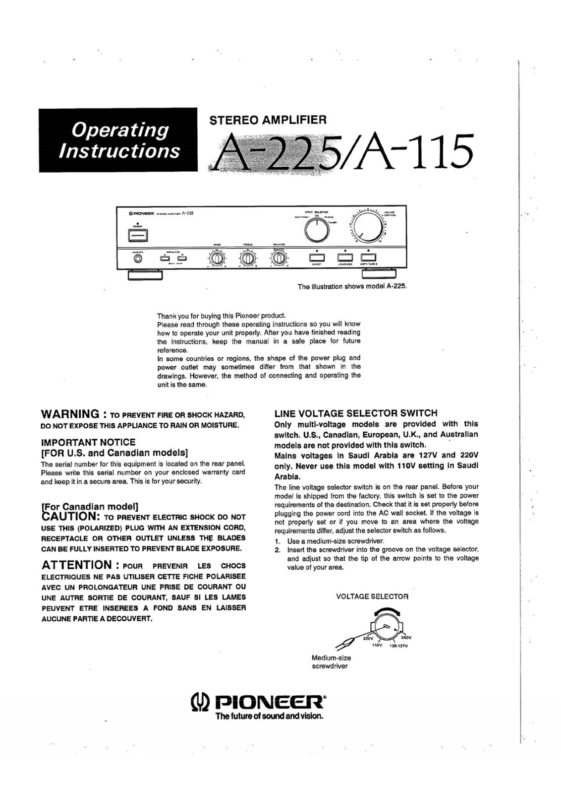 Pioneer A-255 Owners Manual