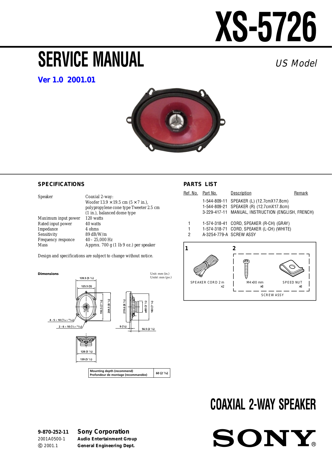 Sony XS-5726 Service manual