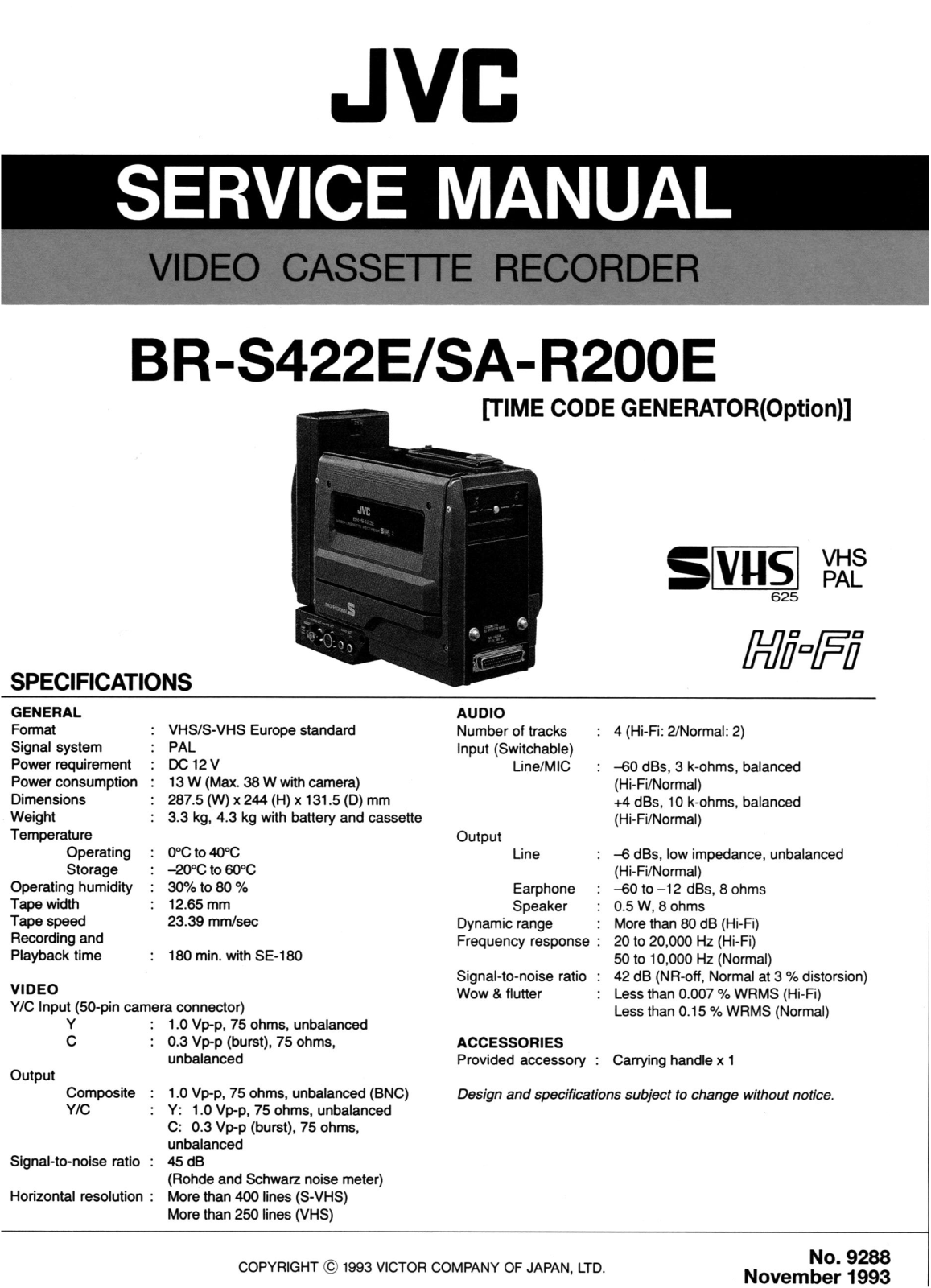 JVC BRS-422-E, BRSAR-200-E Service manual