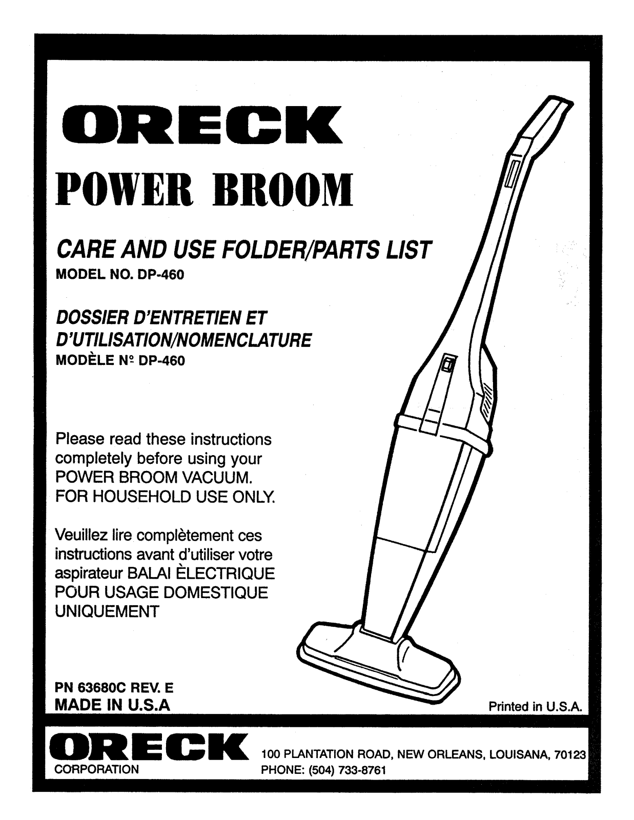 Oreck POWER BROOM User Guide