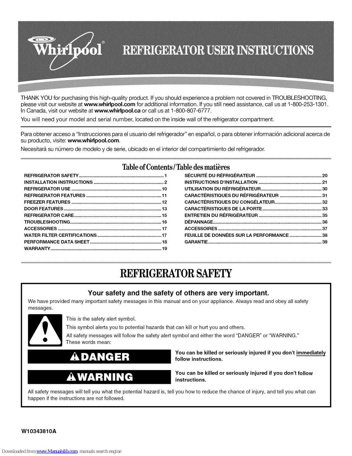 Whirlpool WRT331SFYB00, WRT1L1TZYS00, WRT359SFYW00, WRT359SFYB00 User Instructions - ManualMachine.com