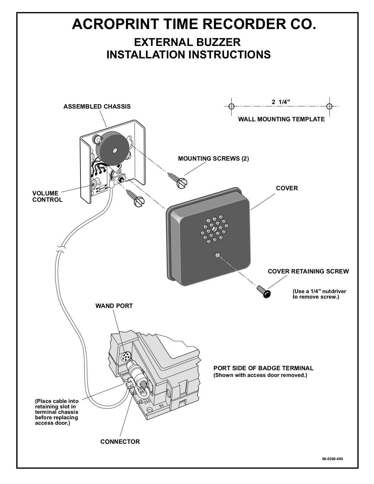 Acroprint EXTERNAL BUZZER INSTALLATION INSTRUCTIONS