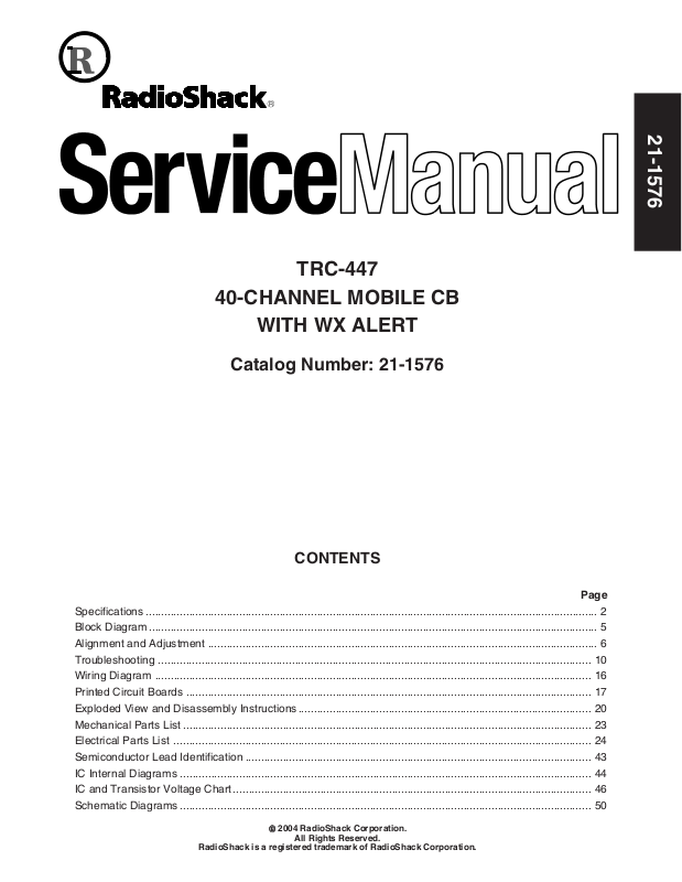 RadioShack TRC447 Service Manual