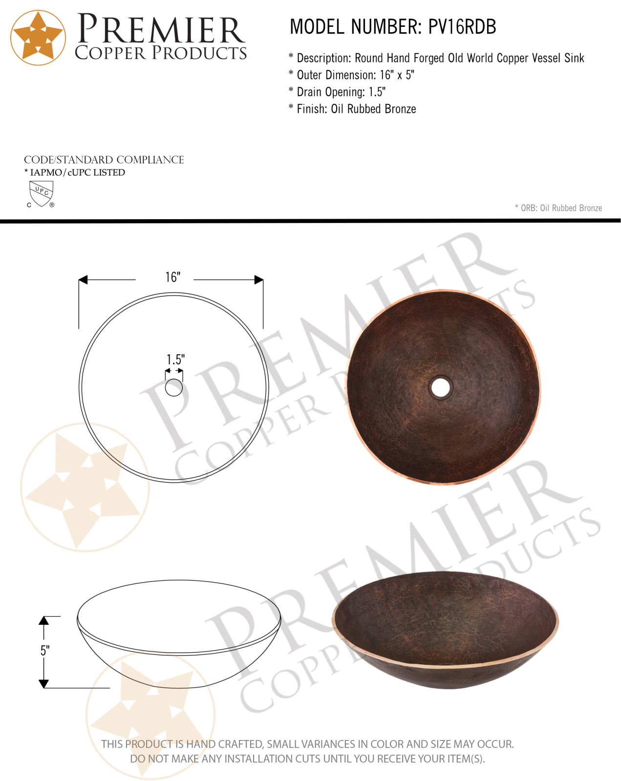 Premier Copper Products IER1171 Specifications - ManualMachine.com