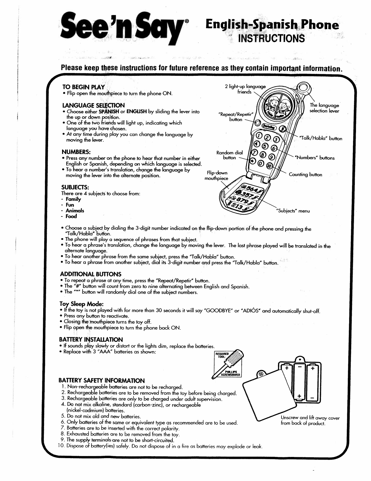 Fisher-Price 94399 Instruction Sheet