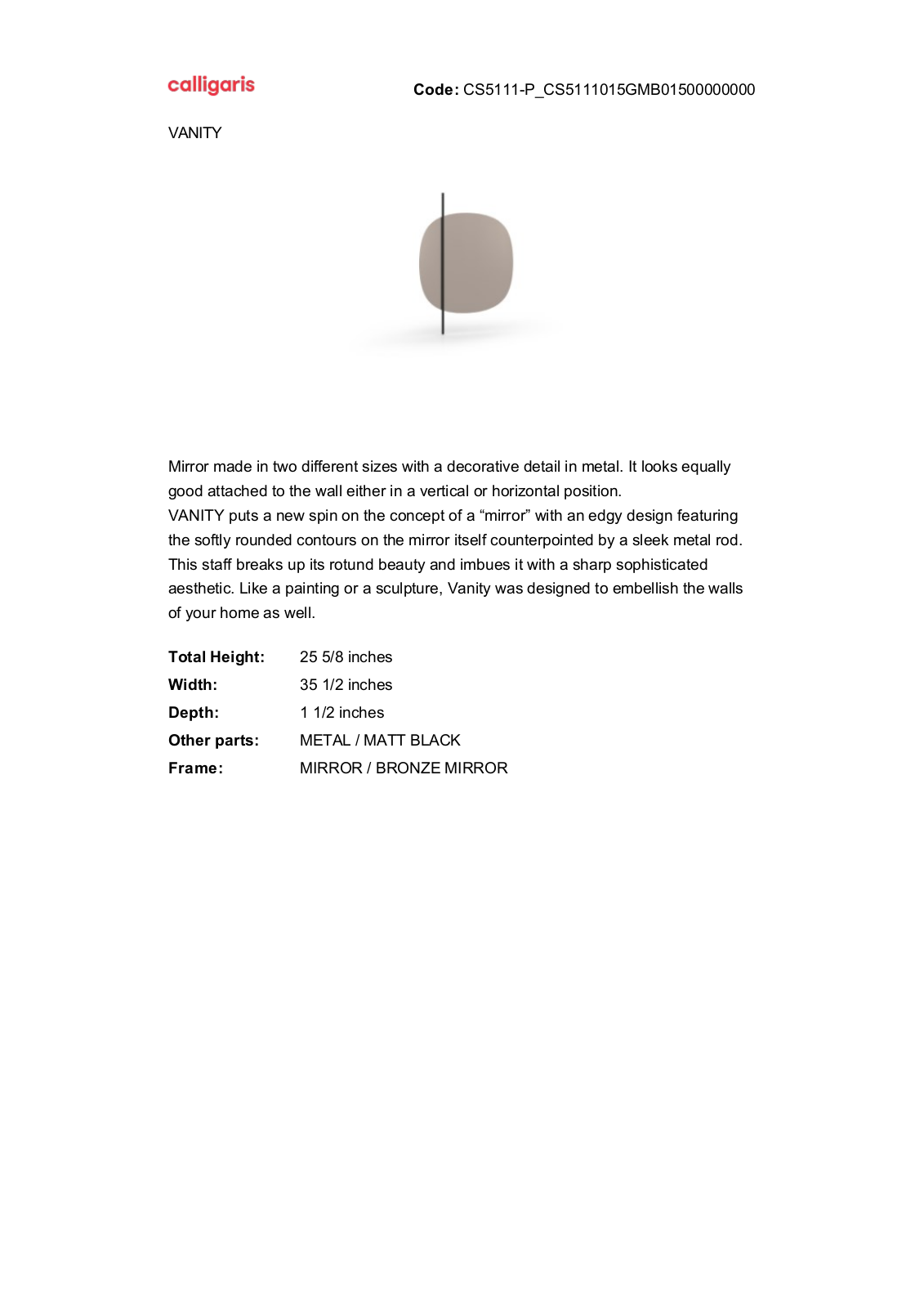 Calligaris GN10062 Specifications