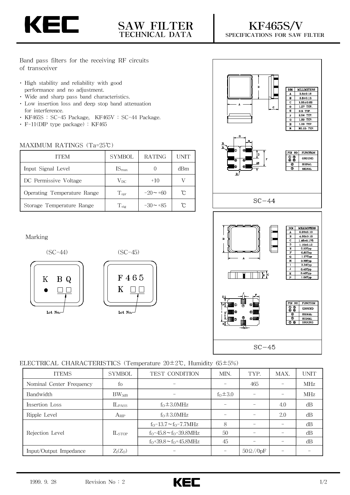 KEC KF465V, KF465S Datasheet