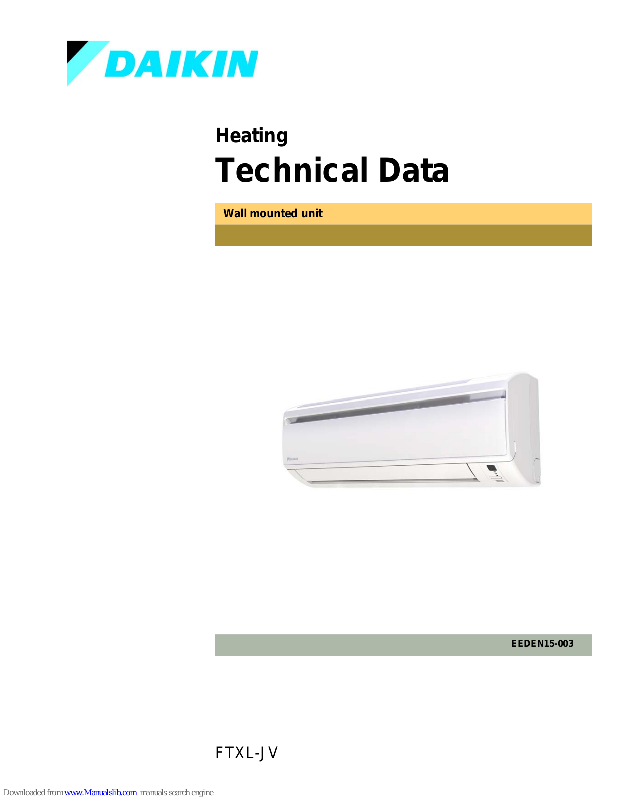 Daikin FTXL-JV Technical Data Manual