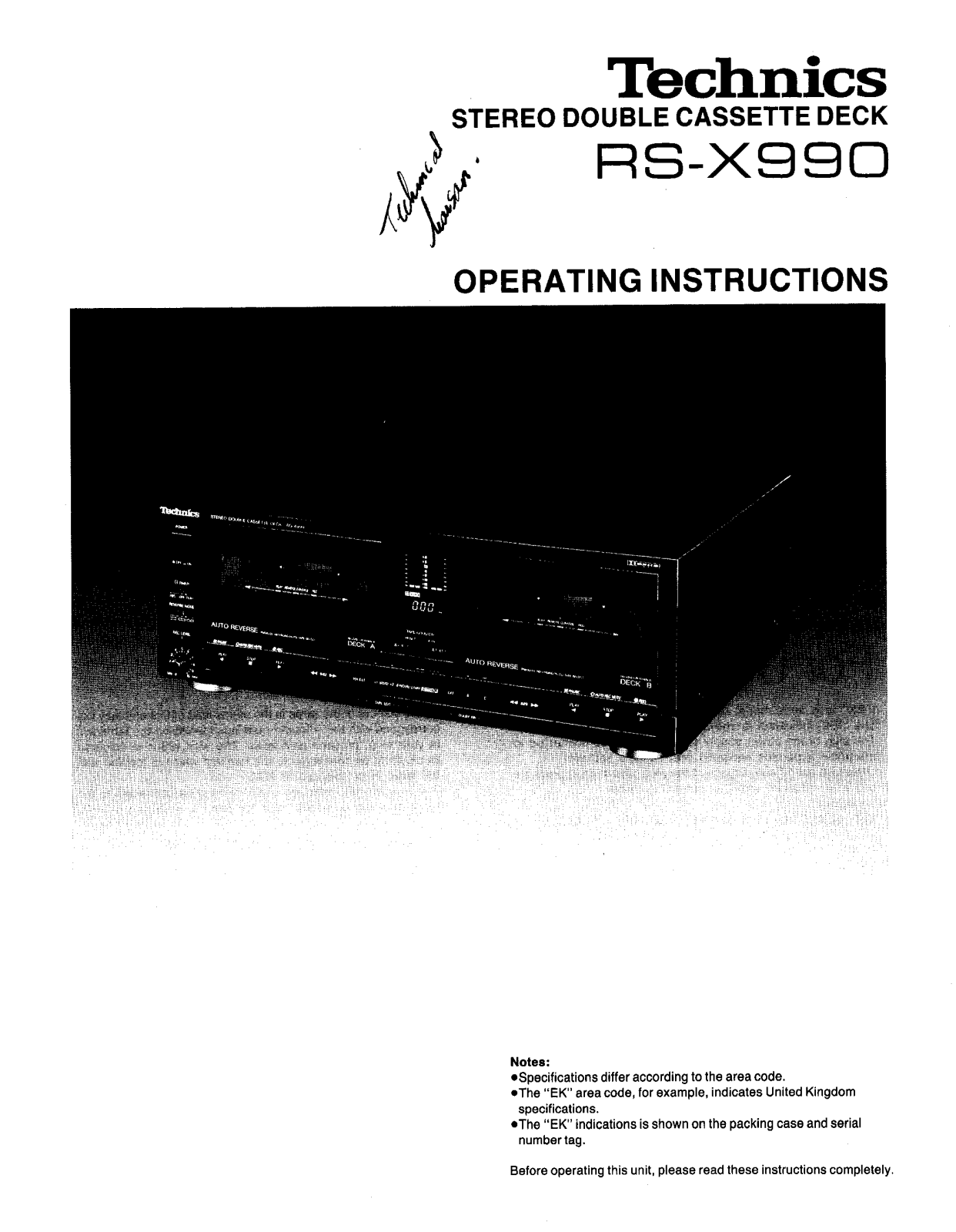 Panasonic RS-X990 User Manual