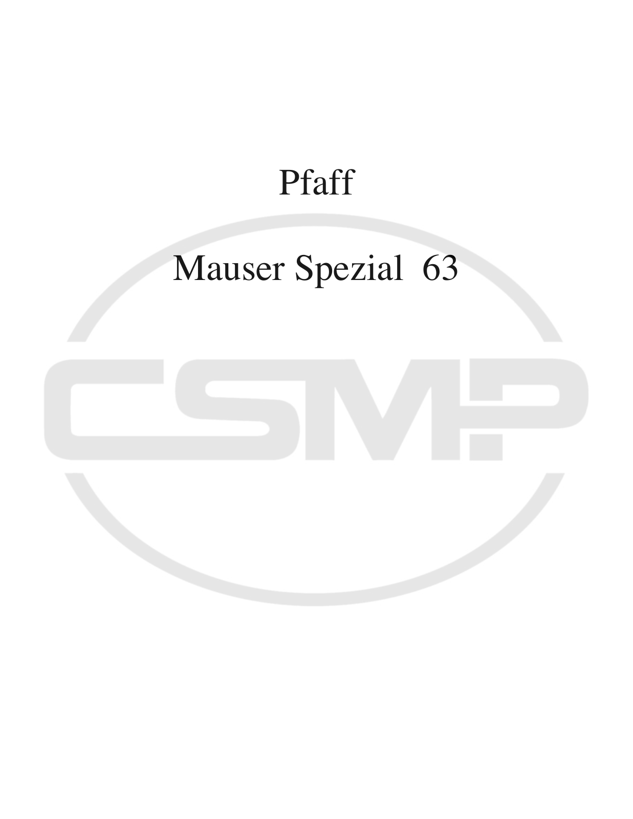 Mauser Special 63 Parts Book