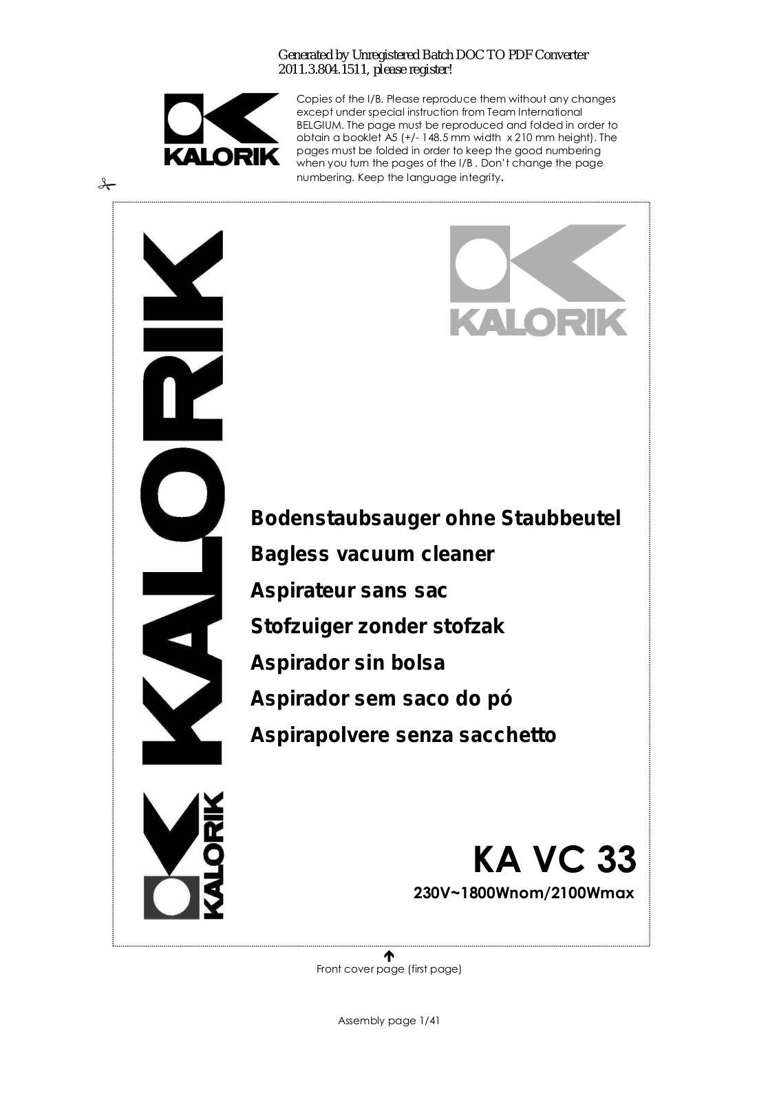 Kalorik TKG VC 33 User Manual