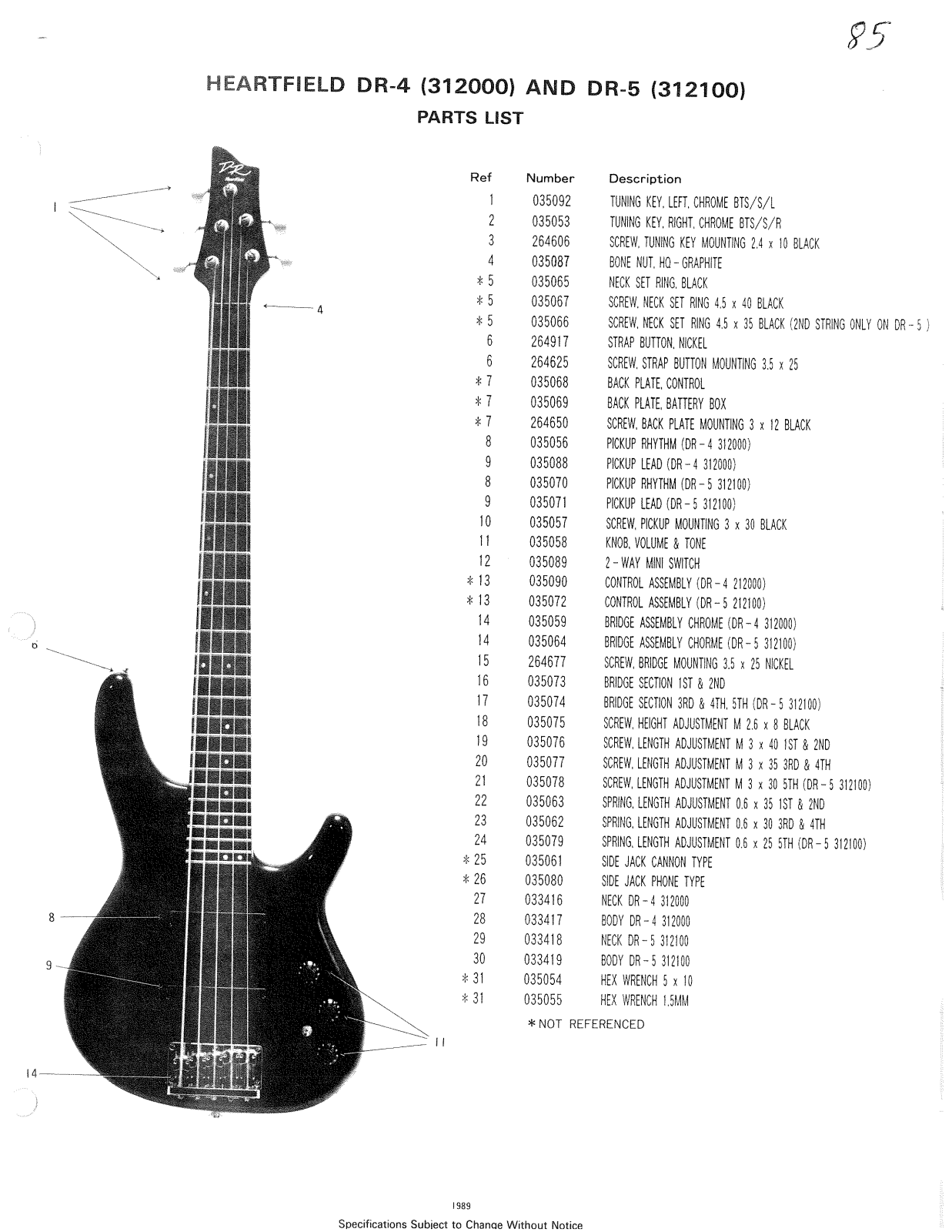 Heartfield DR-4, DR5 PARTS LIST