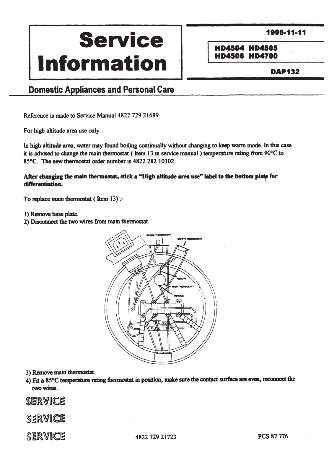 Philips HD 4700, HD 4506, HD 4504, HD 4505 Service Manual