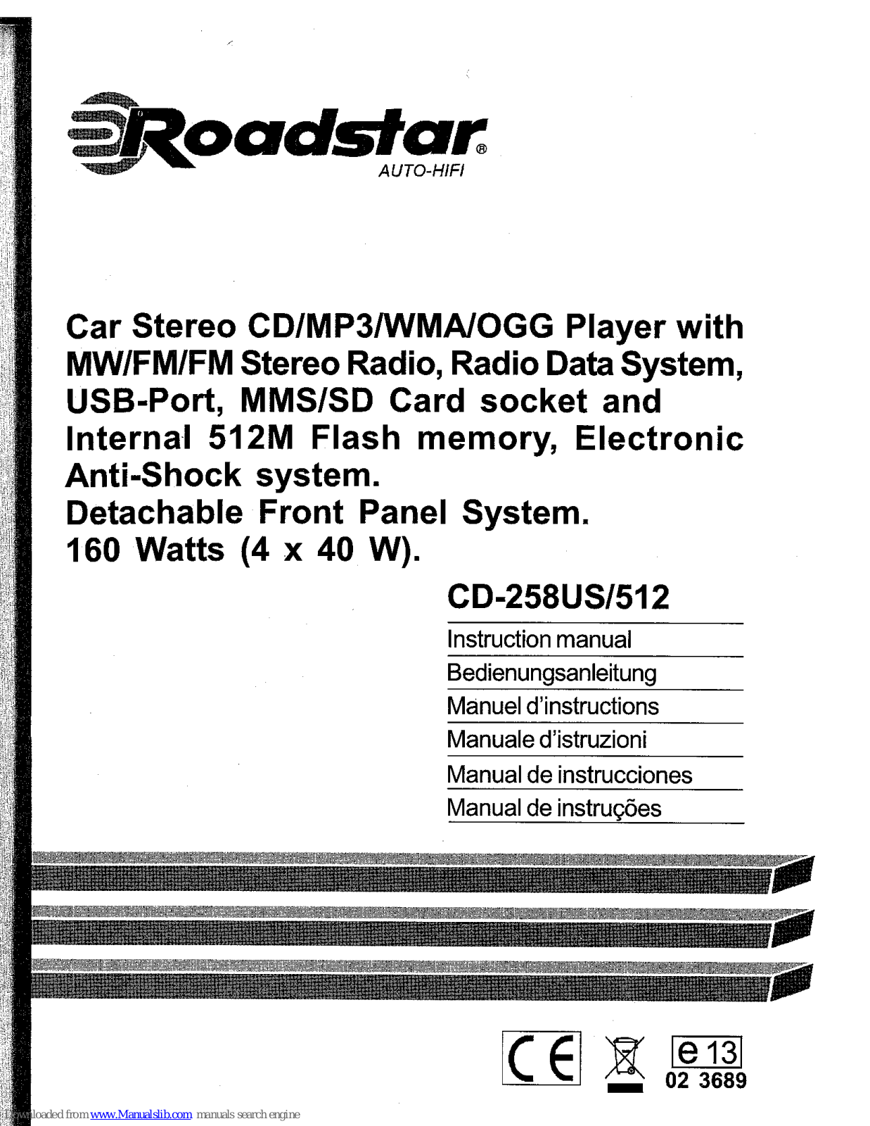 Roadstar CD-258US/512 Instruction Manual