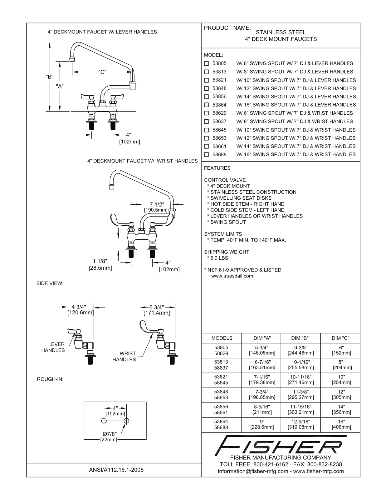 Fisher Manufacturing 53805 User Manual