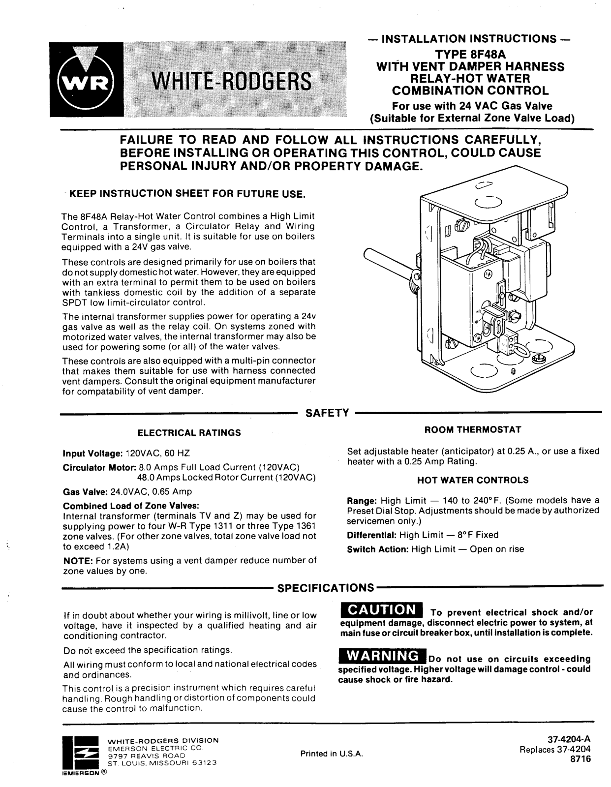 White-rodgers 8F48A User Manual