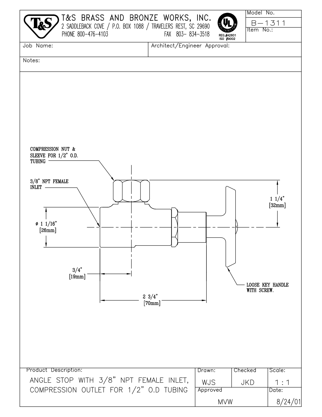 T & S Brass & Bronze Works B-1311 General Manual