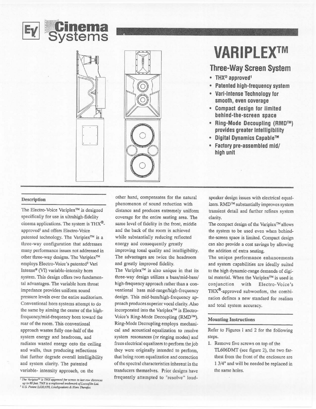 Electro-voice VARIPLEX DATASHEET