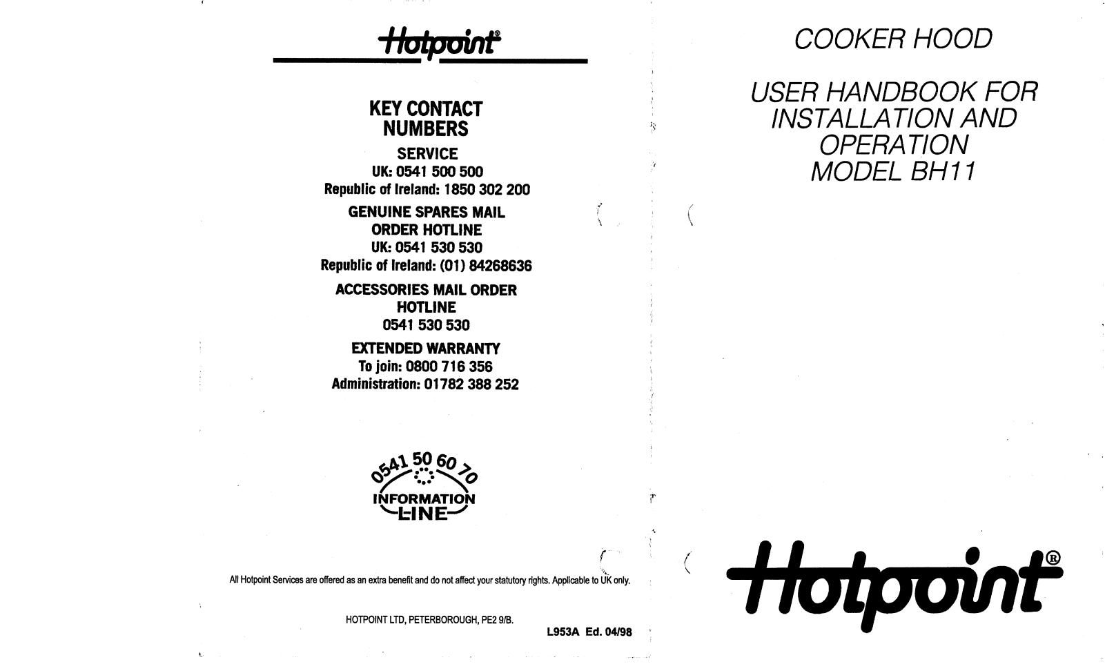 Hotpoint BH11 User Manual