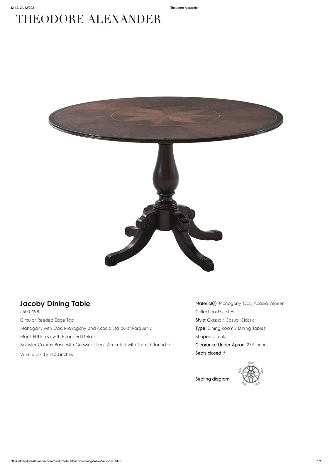 Theodore Alexander FPLJ2263 Specifications - ManualMachine.com
