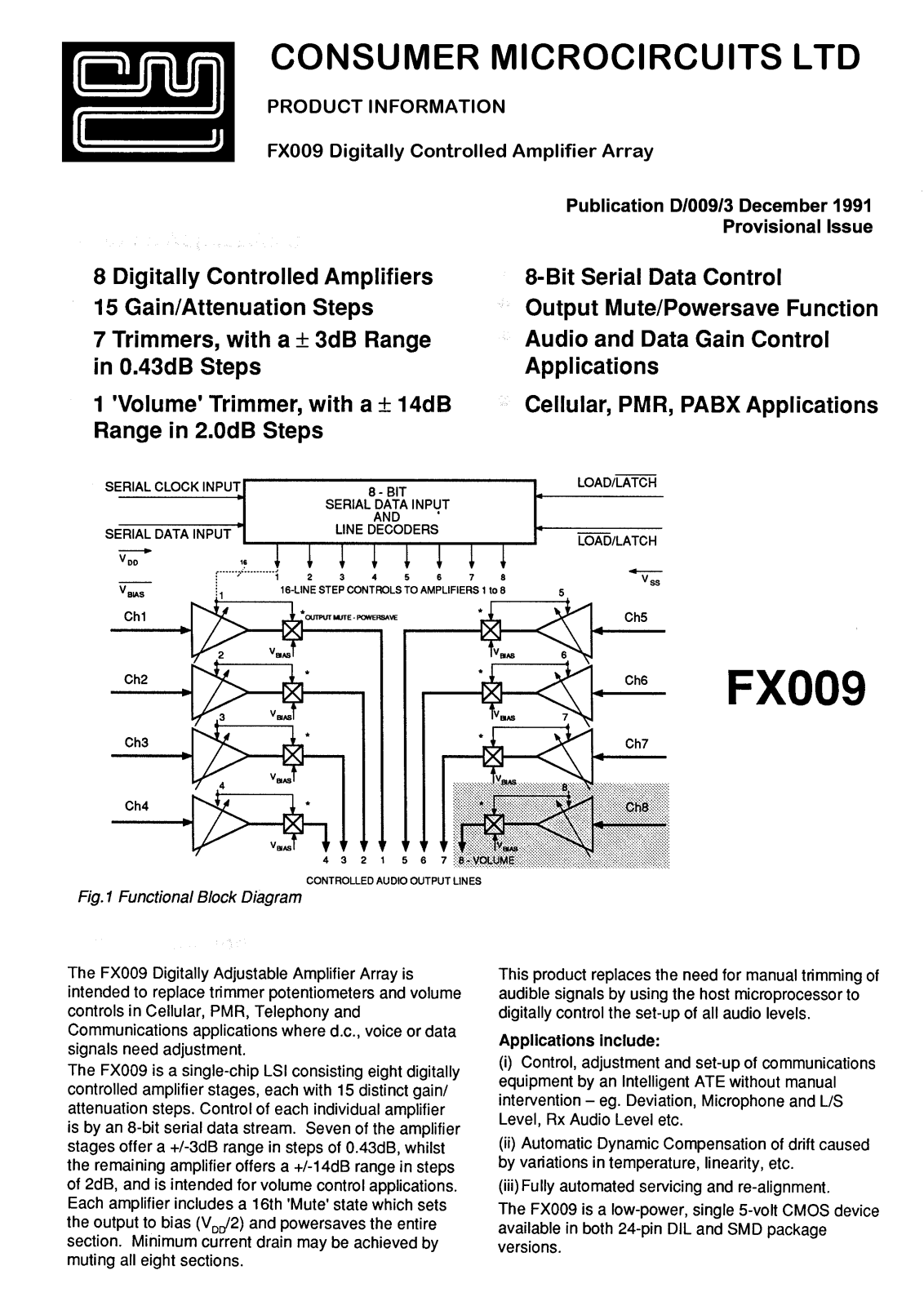 Consumer Microcircuits Limited FX009JS, FX009JG, FX009J Datasheet