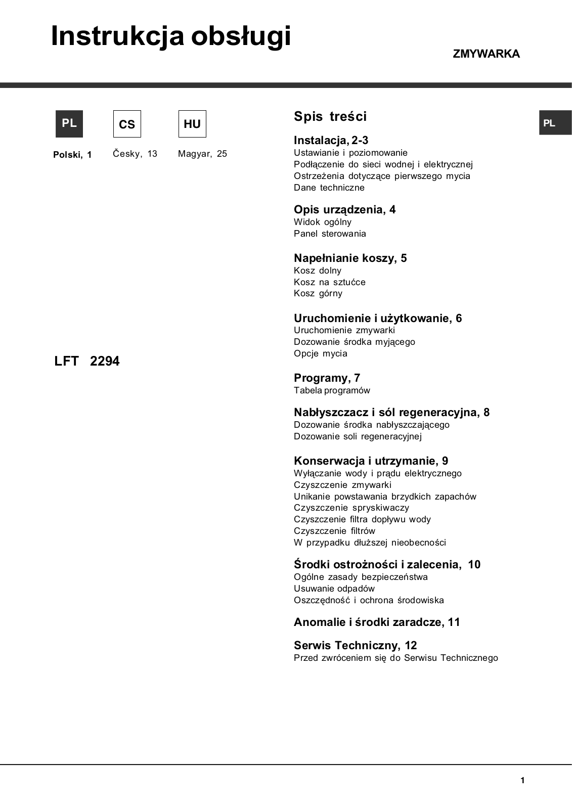 Hotpoint Ariston LFT 2294 A/HA.R User Manual