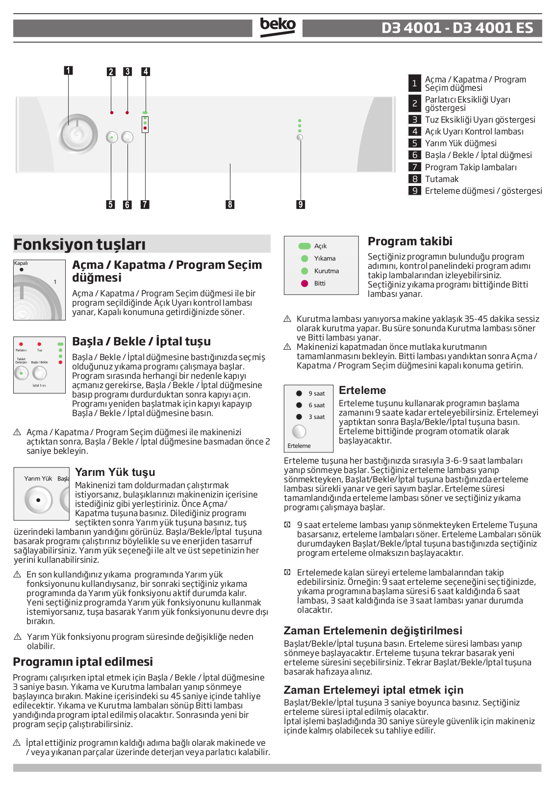 Beko D3 4001, D3 4001 ES QUICK REFERENCE GUIDE