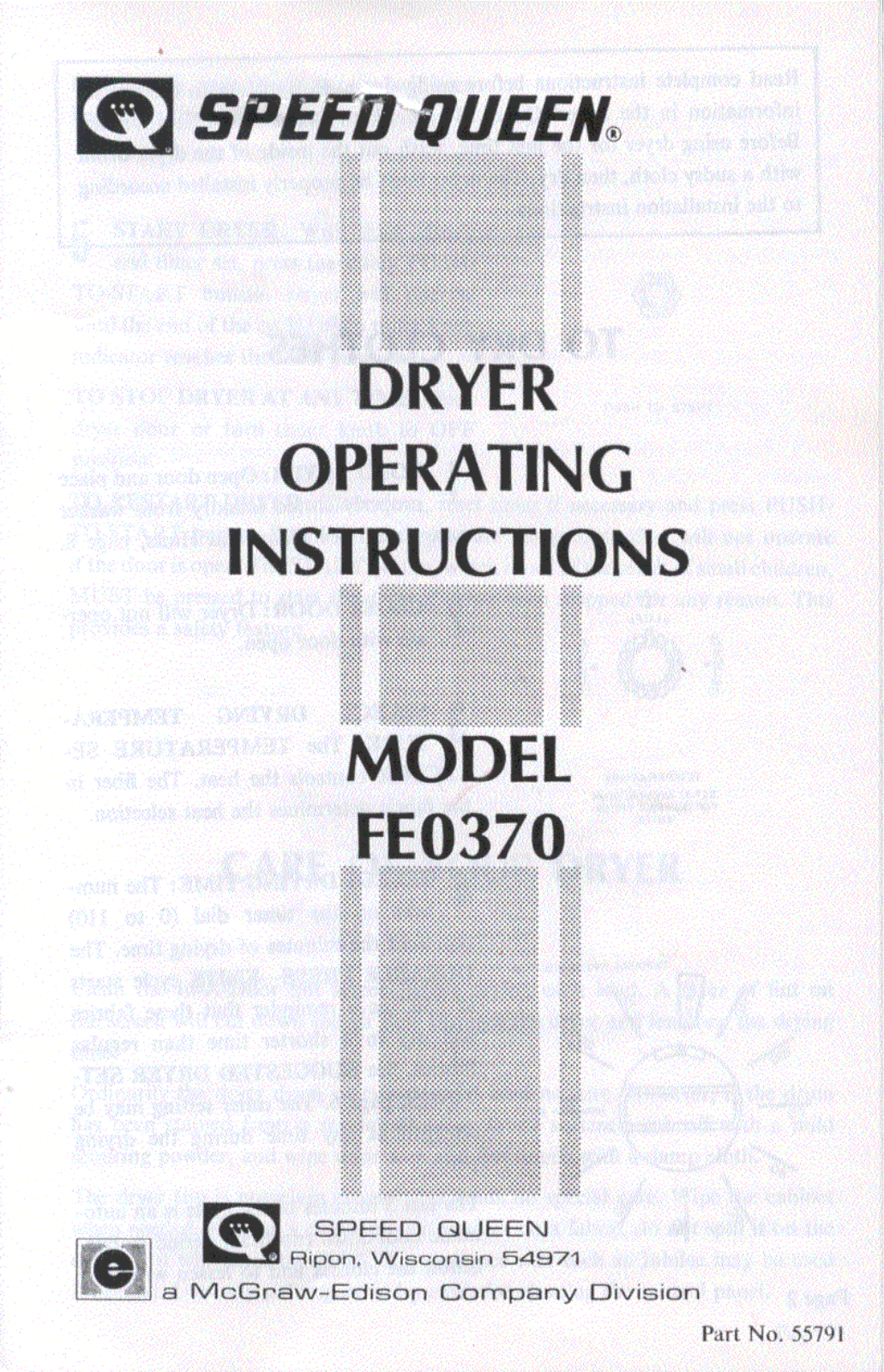 Speed Queen FE0370 Owner's Manual