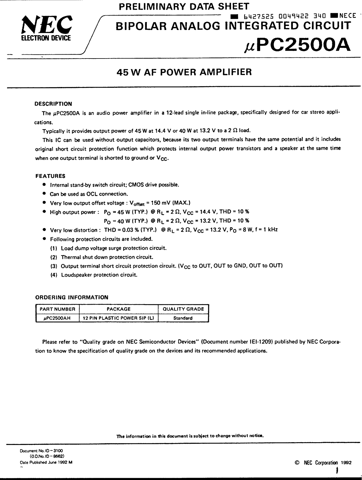 NEC uPC2500AH Datasheet