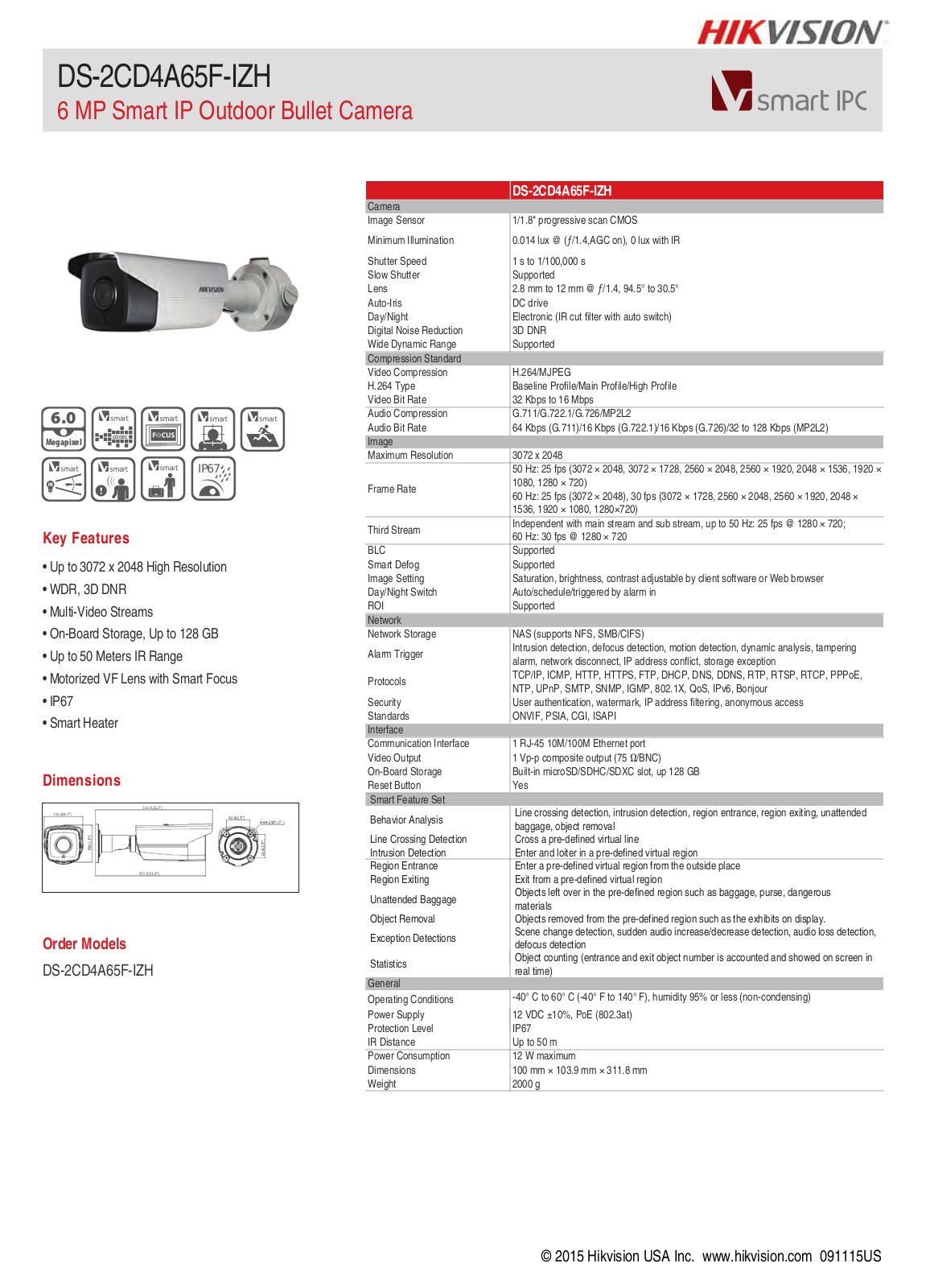 Hikvision DS-2CD4A65F-IZH Specsheet