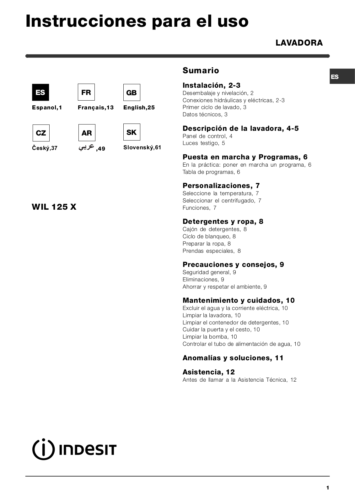 Indesit WIL 125 EX User Manual