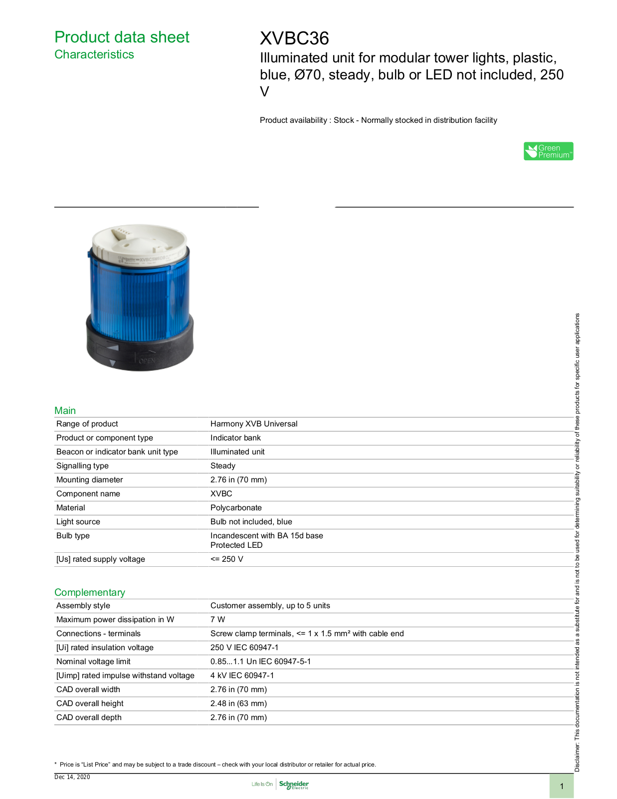 Square D XVBC36 Data Sheet