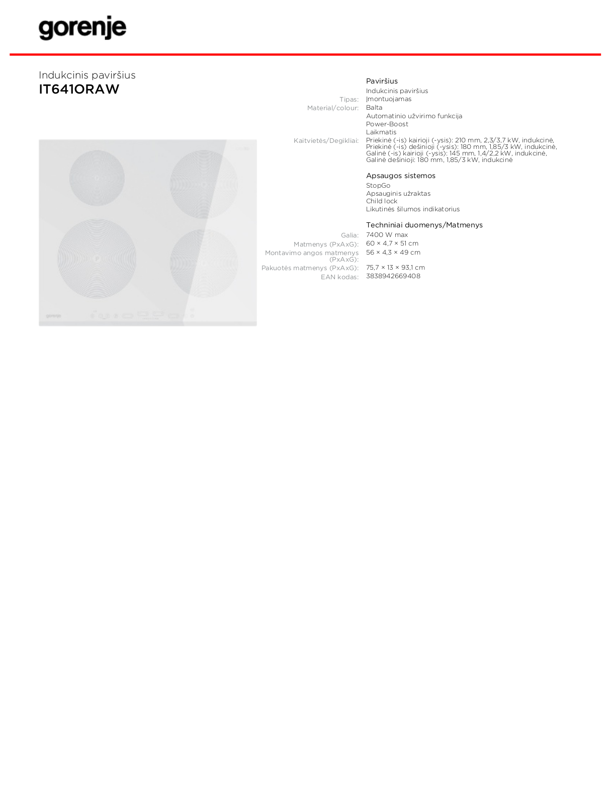 Gorenje IT641ORAW DATASHEET